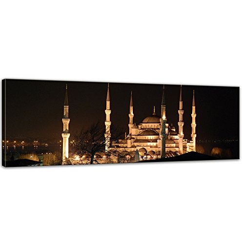 Keilrahmenbild - Moschee bei Nacht - Bild auf Leinwand - 120 x 40 cm - Leinwandbilder - Bilder als Leinwanddruck - Städte & Kulturen - Istanbul - Sultan Ahmed Moschee