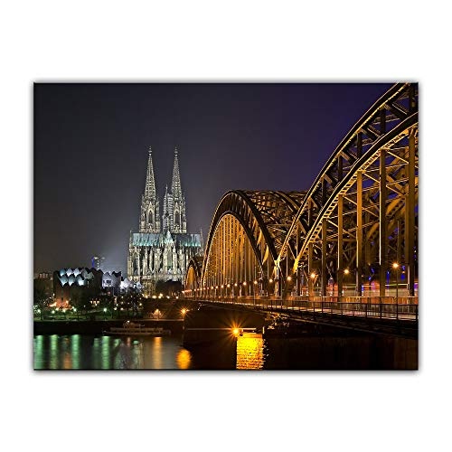 Wandbild - Kölner Dom - Bild auf Leinwand - 40 x 30 cm - Leinwandbilder - Bilder als Leinwanddruck - Städte & Kulturen - Europa - Köln bei Nacht