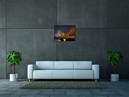 Wandbild - Kölner Dom - Bild auf Leinwand - 40 x 30 cm - Leinwandbilder - Bilder als Leinwanddruck - Städte & Kulturen - Europa - Köln bei Nacht