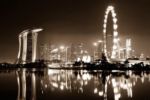 Bilderdepot24 Vlies Fototapete - Singapur City bei Nacht - sephia - Sepia - 75x50 cm - mit Kleister - Poster - Foto auf Tapete - Wandbild - Wandtapete - Vliestapete