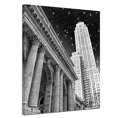 Wandbild - New York in der Nacht - USA - Bild auf Leinwand - 50x60 cm - Leinwandbilder - Städte & Kulturen - Amerika - Manhattan - Wolkenkratzer - Sternenhimmel