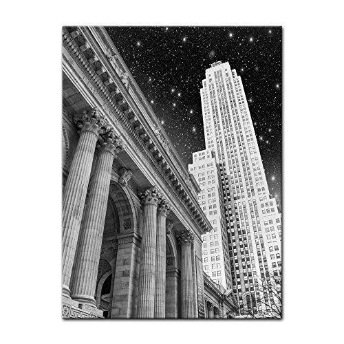 Wandbild - New York in der Nacht - USA - Bild auf Leinwand - 50x60 cm - Leinwandbilder - Städte & Kulturen - Amerika - Manhattan - Wolkenkratzer - Sternenhimmel