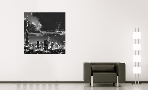 Bilderdepot24 Vlies Fototapete - Dubai bei Nacht - schwarz Weiss - 50x50 cm - mit Kleister - Poster - Foto auf Tapete - Wandbild - Wandtapete - Vliestapete