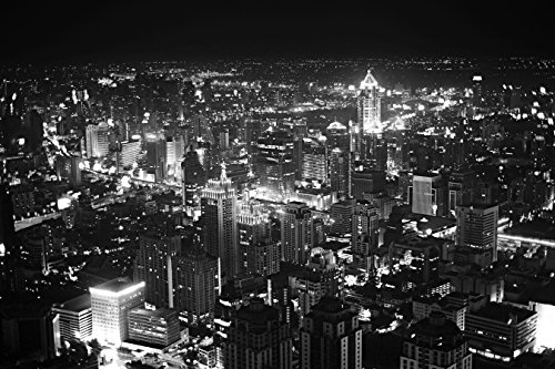 Bilderdepot24 Vlies Fototapete - Bangkok Skyline bei Nacht - schwarz Weiss - 180x120 cm - mit Kleister - Poster - Foto auf Tapete - Wandbild - Wandtapete - Vliestapete