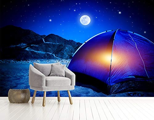 Fototapete selbstklebend Camping bei Nacht - 230x150 cm - Wandtapete - Poster - Dekoration - Wandbild - Wandposter - Bild - Wandbilder - Wanddeko