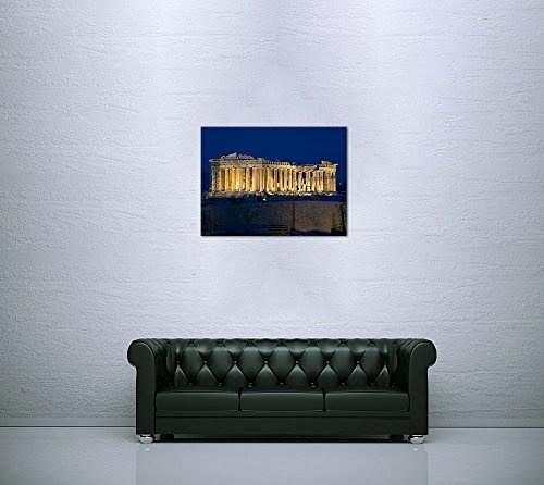 Wandbild - Akropolis - Bild auf Leinwand 80 x 60 cm - Leinwandbilder - Bilder als Leinwanddruck - Urlaub, Sonne & Meer - Europa - Griechenland - Akropolis bei Nacht