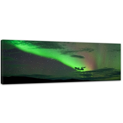 Keilrahmenbild - Nordlichter - Bild auf Leinwand - 160 x 50 cm - Leinwandbilder - Bilder als Leinwanddruck - Landschaften - Natur - Polarlichter in der Nacht