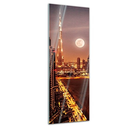 Glasbild - Dubai im Mondlicht - 40x120 cm - Deko Glas - Wandbild aus Glas - Bild auf Glas - Moderne Glasbilder - Glasfoto - Echtglas - kein Acryl - Handmade