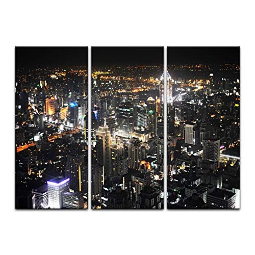 Wandbild - Bangkok at Night - Bild auf Leinwand - 150 x 90 cm 3tlg - Leinwandbilder - Bilder als Leinwanddruck - Städte & Kulturen - Asien - Skyline von Bangkok