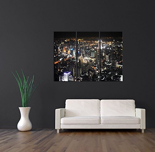 Wandbild - Bangkok at Night - Bild auf Leinwand - 150 x 90 cm 3tlg - Leinwandbilder - Bilder als Leinwanddruck - Städte & Kulturen - Asien - Skyline von Bangkok