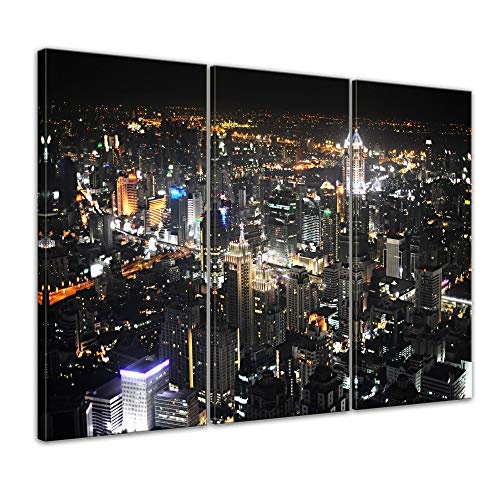 Wandbild - Bangkok at Night - Bild auf Leinwand - 150 x 90 cm 3tlg - Leinwandbilder - Bilder als Leinwanddruck - Städte & Kulturen - Asien - Skyline von Bangkok