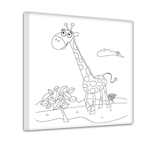 Bilderdepot24 Giraffe - Ausmalbild auf Leinwand, aufgespannt auf Rahmen - Quadrat-Format - 30x30 cm