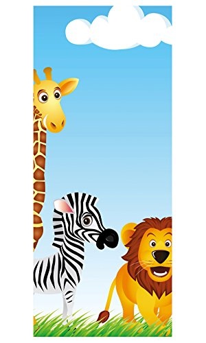 Türtapete selbstklebend Tiere Cartoon VI 90 x 200 cm - einteilig Türaufkleber Türfolie Türposter - Kinderzimmer Kinderbild Junge Mädchen Giraffe Zebra Löwe Kind Tier