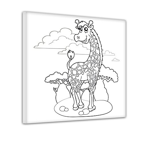 Bilderdepot24 Giraffe auf Safari - Ausmalbild auf Leinwand, aufgespannt auf Rahmen - Quadrat-Format - 30x30 cm