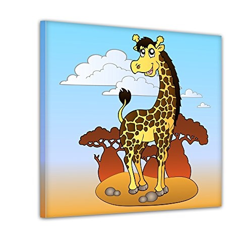 Bilderdepot24 Giraffe auf Safari - Ausmalbild auf Leinwand, aufgespannt auf Rahmen - Quadrat-Format - 30x30 cm