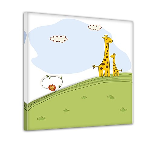 Bilderdepot24 Giraffe auf der Wiese - Ausmalbild auf Leinwand, aufgespannt auf Rahmen - Quadrat-Format - 80x80 cm
