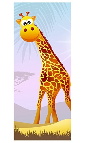 Türtapete selbstklebend Safari 90 x 200 cm - einteilig Türaufkleber Türfolie Türposter - Kinderzimmer Kinderbild Cartoon Junge Mädchen Giraffe Afrika Kind