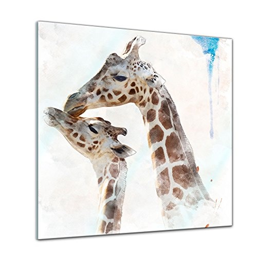 Bilderdepot24 Glasbild Aquarell - Giraffe - 20 x 20 cm - Deko Glas - brilliante Farben, inkl. Aufhängung