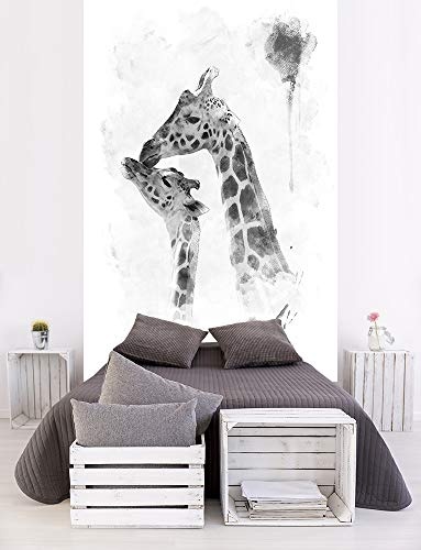 Fototapete selbstklebend Aquarell - Giraffe - schwarz weiß 200x300 cm - Wandtapete - Poster - Dekoration - Wandbild - Wandposter - Bild - Wandbilder - Wanddeko