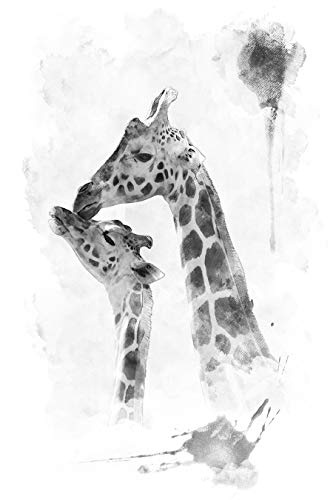 Fototapete selbstklebend Aquarell - Giraffe - schwarz weiß 200x300 cm - Wandtapete - Poster - Dekoration - Wandbild - Wandposter - Bild - Wandbilder - Wanddeko