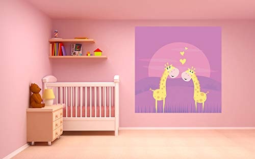 Bilderdepot24 Vlies Fototapete - Kinderbild - Verliebte Giraffen Cartoon - Pastell - 300x300 cm - Poster - Foto auf Tapete - Wandbild - Wandposter - Wand