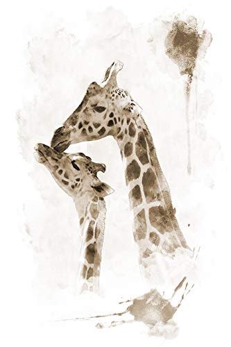 Bilderdepot24 Vlies Fototapete - Aquarell - Giraffe - sephia - Sepia - 150x225 cm - mit Kleister - Poster - Foto auf Tapete - Wandbild - Wandtapete - Vliestapete