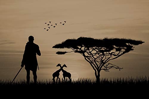 Bilderdepot24 Vlies Fototapete - Silhouette - Massai im Sonnenuntergang - sephia - Sepia - 150x100 cm - mit Kleister - Poster - Foto auf Tapete - Wandbild - Wandtapete - Vliestapete