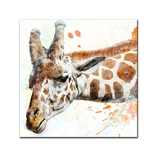 Bilderdepot24 Glasbild Aquarell - Giraffe III - 20 x 20 cm - Deko Glas - brilliante Farben, inkl. Aufhängung