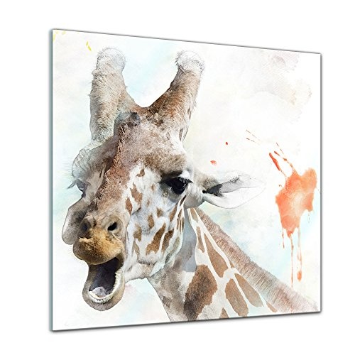 Bilderdepot24 Glasbild Aquarell - Giraffe II - 20 x 20 cm - Deko Glas - brilliante Farben, inkl. Aufhängung