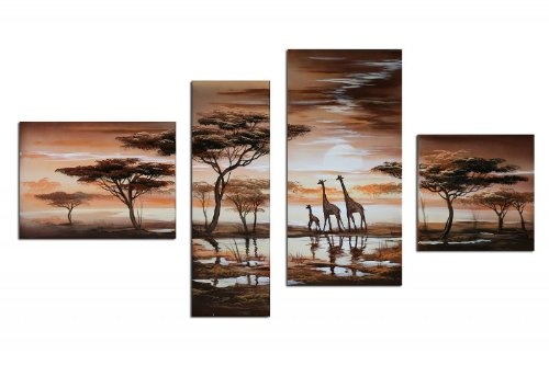 Bilderdepot24 Wandbild - Giraffe Afrika M2 - handgemaltes Leinwandbild 120x70cm 4 teilig 332
