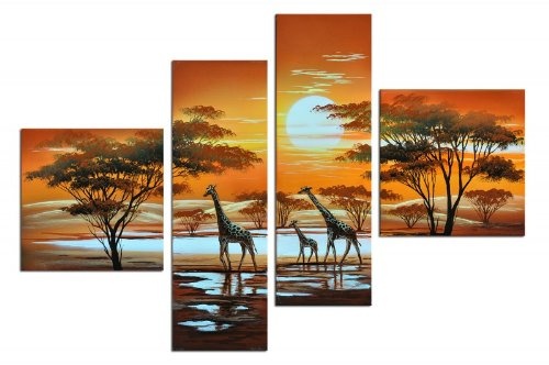 Bilderdepot24 Wandbild - Giraffe Afrika M3 - handgemaltes Leinwandbild 100x70cm 4 teilig 245
