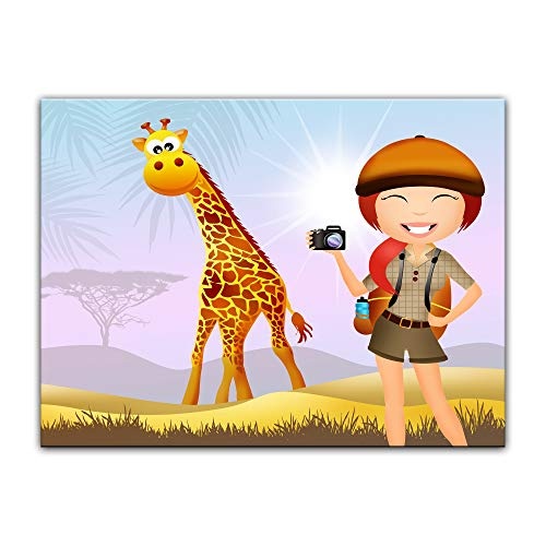 Keilrahmenbild Kinderbild Safari - 120 x 90 cm Bilder als Leinwanddruck Fotoleinwand Kinder Afrika - Giraffe in der Savanne