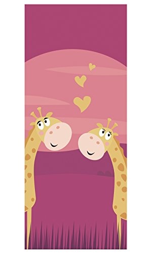Türtapete selbstklebend verliebte Giraffen 90 x 200 cm Vintage - einteilig Türaufkleber Türfolie Türposter - Kinderzimmer Kinderbild Cartoon Junge Mädchen Liebe Herzen rosa Tier Kind