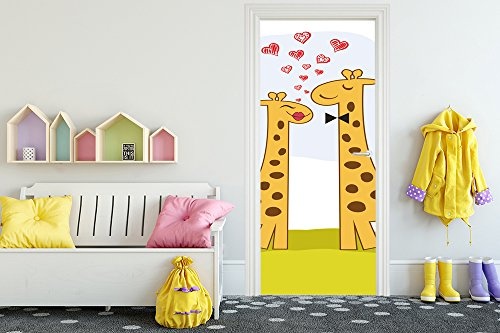 Türtapete selbstklebend verliebte Giraffen II 90 x 200 cm - einteilig Türaufkleber Türfolie Türposter - Kinderzimmer Kinderbild Cartoon Junge Mädchen Liebe Herzen Tier Kind