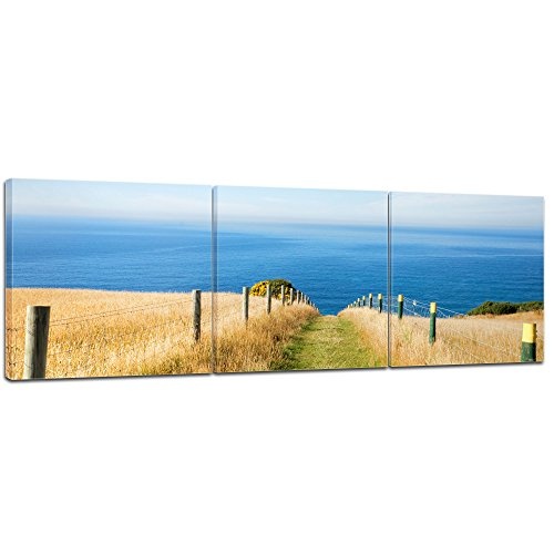 Wandbild - Schöner Weg zum Strand II - Bild auf Leinwand - 180x60 cm dreiteilig - Leinwandbilder - Geist & Seele - Blick und Vorfreude auf das Meer