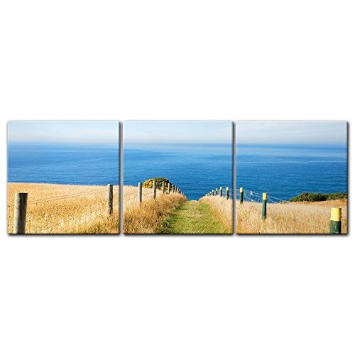 Wandbild - Schöner Weg zum Strand II - Bild auf Leinwand - 180x60 cm dreiteilig - Leinwandbilder - Geist & Seele - Blick und Vorfreude auf das Meer