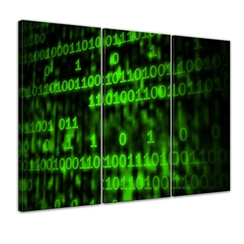 Wandbild - Matrix Code - Bild auf Leinwand - 90x60 cm dreiteilig - Leinwandbilder - Abstrakt - Digital - Zahlencode - grüne Codierung
