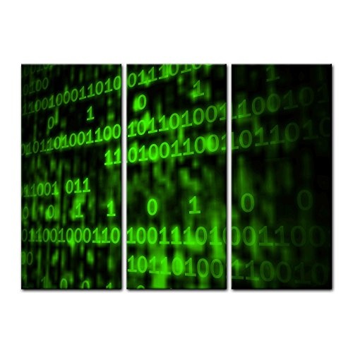 Wandbild - Matrix Code - Bild auf Leinwand - 90x60 cm dreiteilig - Leinwandbilder - Abstrakt - Digital - Zahlencode - grüne Codierung