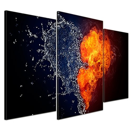 Wandbild - Herz Feuer und Wasser - Bild auf Leinwand - 100x60 cm dreiteilig - Leinwandbilder - Urban & Graphic - Elemente im Gegensatz
