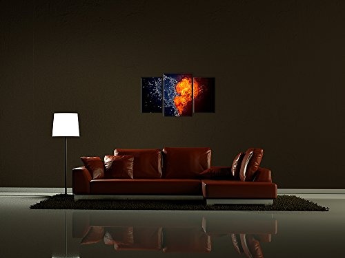 Wandbild - Herz Feuer und Wasser - Bild auf Leinwand - 100x60 cm dreiteilig - Leinwandbilder - Urban & Graphic - Elemente im Gegensatz