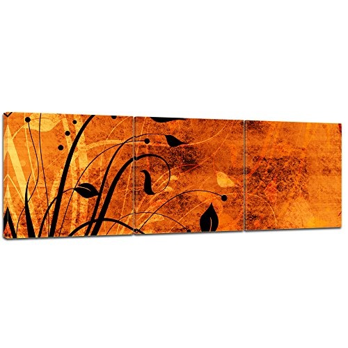 Wandbild - Blumen Grunge IV - Bild auf Leinwand - 180x60 cm dreiteilig - Leinwandbilder - Pflanzen & Blumen - braune Grafik mit Rankmotiv