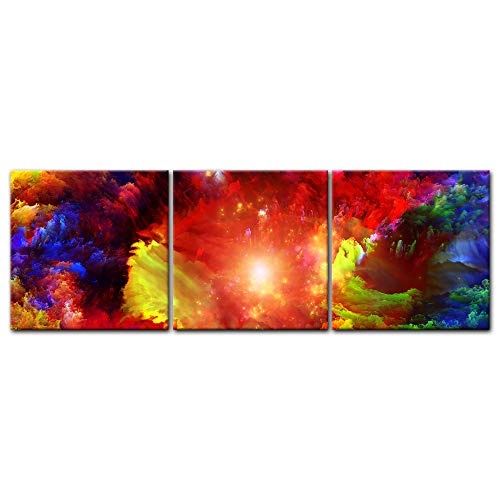 Wandbild - Abstrakte Kunst LIV - Bild auf Leinwand - 90x30 cm dreiteilig - Leinwandbilder - Abstrakt - Knall - Bunte Farbwolken