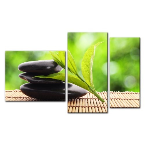 Wandbild - Zen Steine V - Bild auf Leinwand - 130x80 cm 3 teilig - Leinwandbilder - Bilder als Leinwanddruck - Geist & Seele - Asien - Wellness