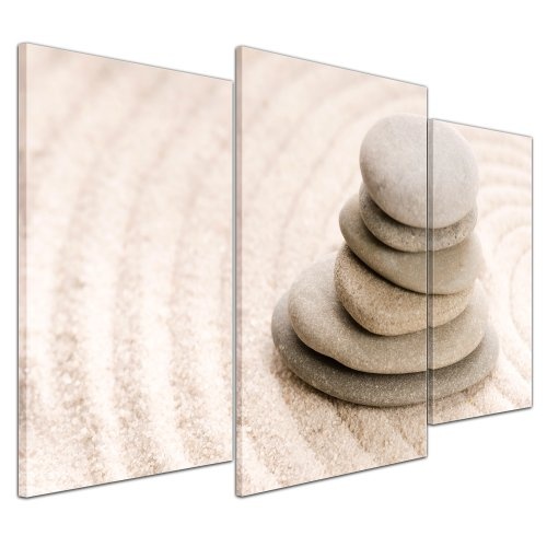 Wandbild - Zen Steine VIII - Bild auf Leinwand - 100x60 cm 3 teilig - Leinwandbilder - Bilder als Leinwanddruck - Geist & Seele - Asien - Wellness