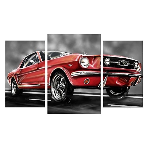 Wandbild - Mustang Graphic - rot - Bild auf Leinwand - 100x60 cm 3 teilig - Leinwandbilder - Motorisiert - Oldtimer - Klassiker - Amerika