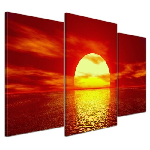 Wandbild - Sonne - Bild auf Leinwand - 100x60 cm 3 teilig - Leinwandbilder - Bilder als Leinwanddruck - Urlaub, Sonne & Meer - Sonnenuntergang über dem Meer