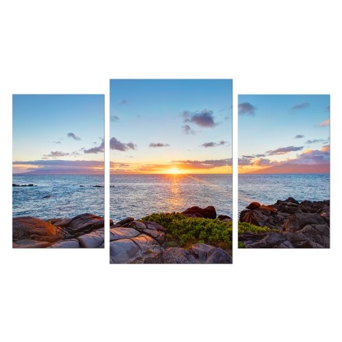 Wandbild - Küstenlinie Maui - Hawaii - USA - Bild auf Leinwand - 100x60 cm 3 teilig - Leinwandbilder - Landschaften - Amerika - Pazifik - Sonnenaufgang - Sonnenuntergang - Meer