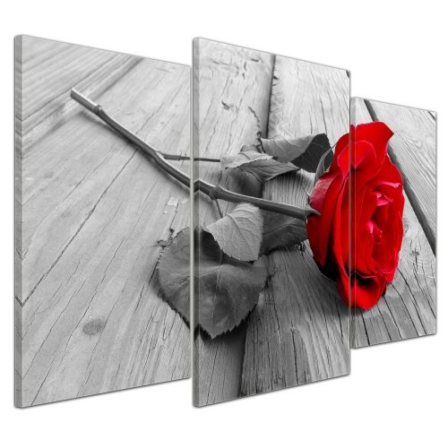 Wandbild - Rose Steg - Bild auf Leinwand - 100x60 cm 3 teilig - Leinwandbilder - Geist & Seele - Pflanzen - Blumen - rote Rose - Symbol