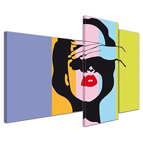 Wandbild - Retro Frau Pop Art Stil - Bild auf Leinwand - 130x80 cm 3 teilig - Leinwandbilder - Urban & Graphic - Andy Warhol - Kunst - farbig - bunt