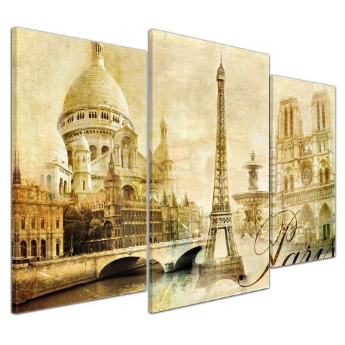 Wandbild - Paris - Bild auf Leinwand - 100x60 cm 3 teilig - Leinwandbilder - Bilder als Leinwanddruck - Städte & Kulturen - Europa - Frankreich - Collage